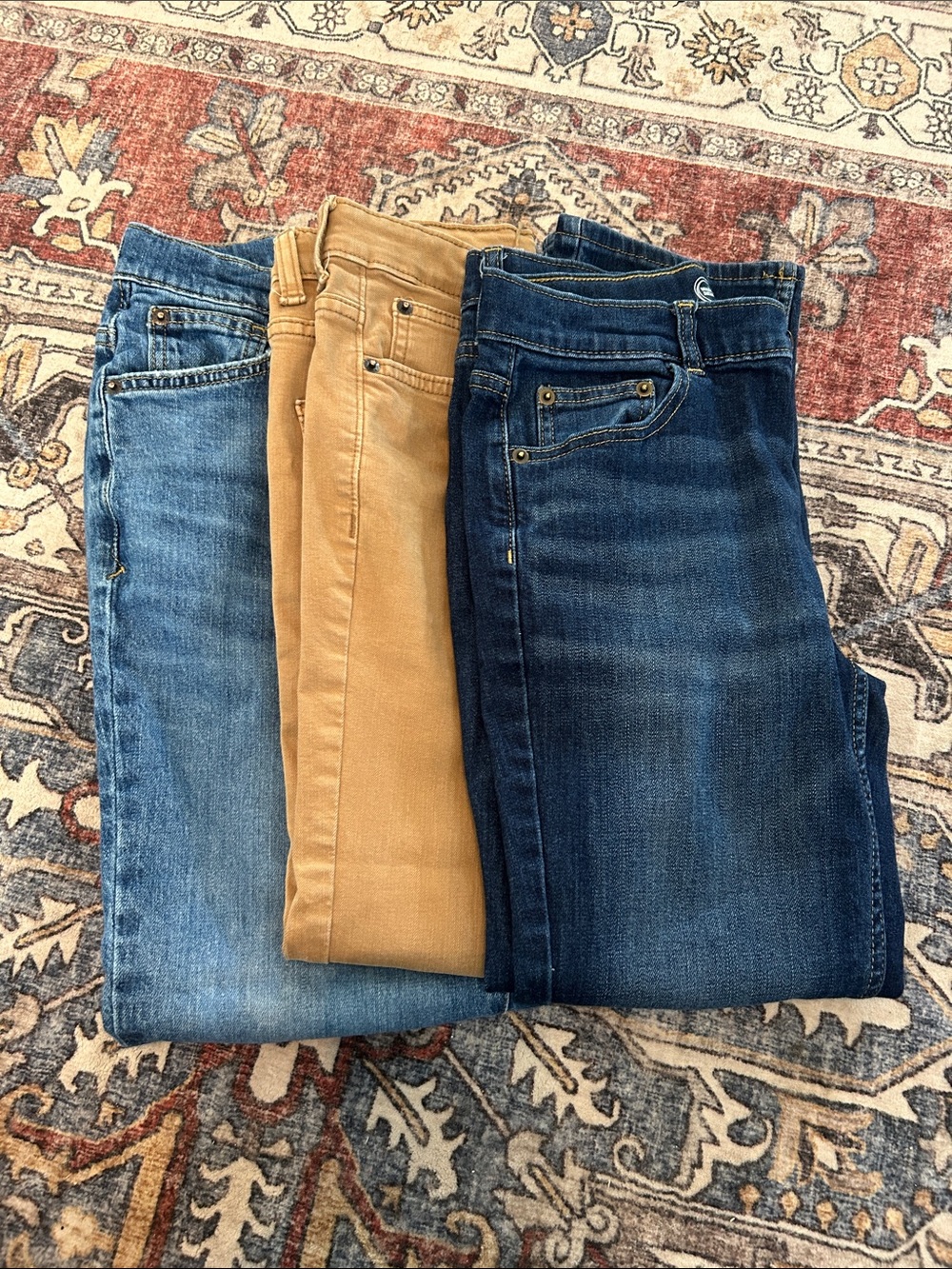 wonder nation Men's Straight Jeans in Dark Blue with Gold Stitching